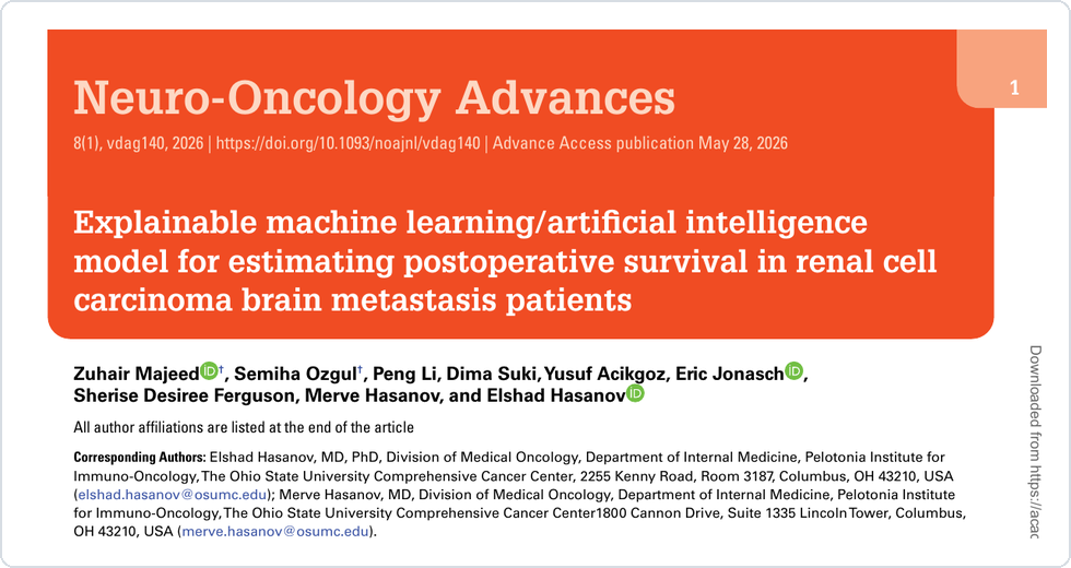 Neuro-Oncology Advances article thumbnail for RCC brain metastasis survival modeling